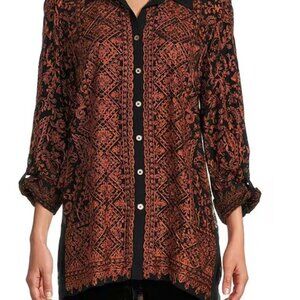 Embroidered John Mark Woven Jacquard Button Front Tunic, Womens Size L